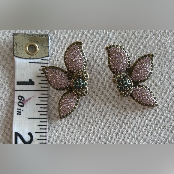 stella & dot ~ pavé blush & green petal stud earrings ~ retired - Picture 4 of 7